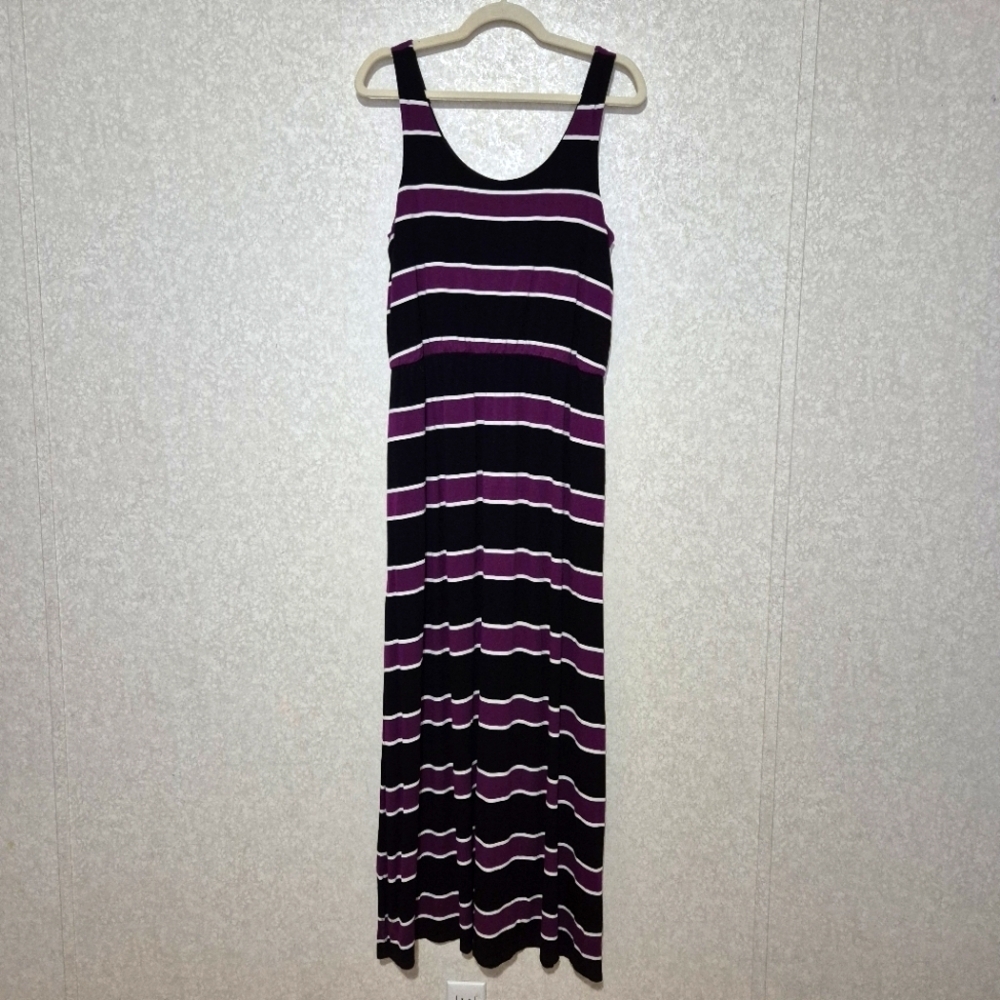 WHITE HOUSE-WHITE MARKET...Striped Purple and Black Maxi Dress...SIZE:L